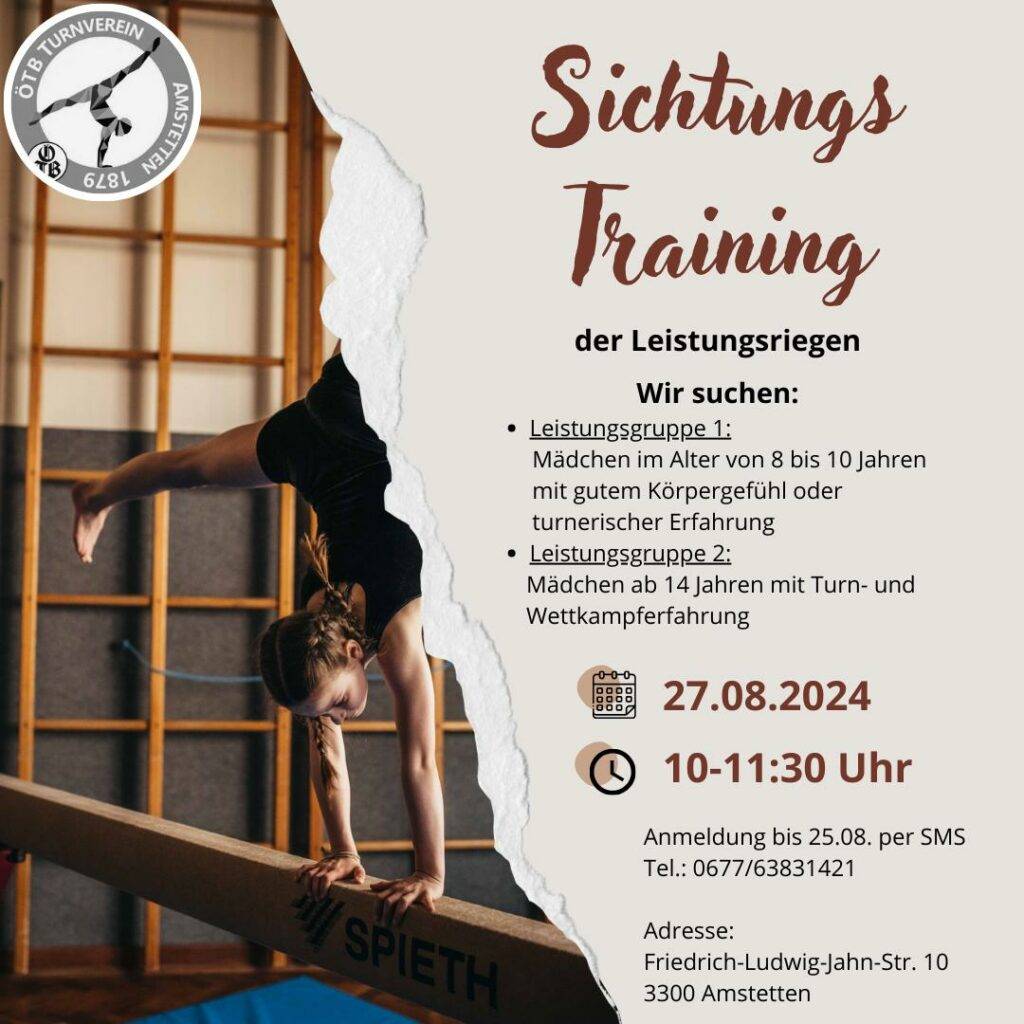 Sichtungstraining 27.08.2024 von 10 bis 11:30. Anmeldung bis 25.8. per SMS unter 0677/63831421